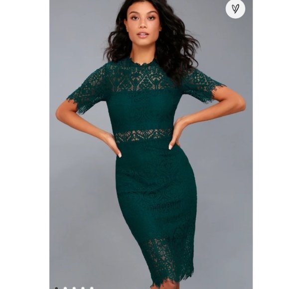 Lulus Remarkable Forest Green Lace Dress - Picture 1 of 10